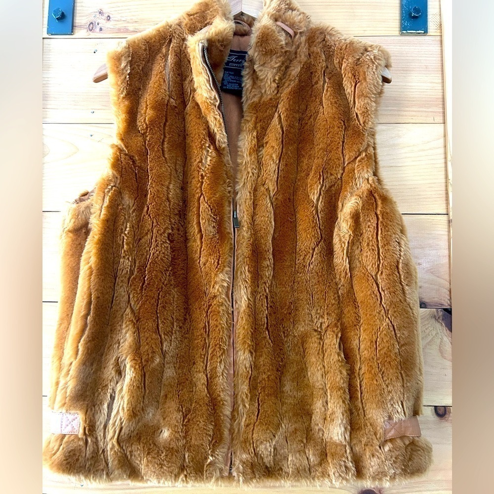 TERRY LEWIS CLASSIC LUXURIES FAUX MINK FAUX FUR VEST LEATHER ACCENTS SIZE M